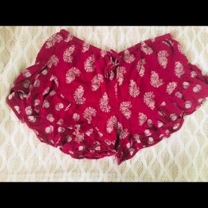 Deep red, floral,  soft shorts